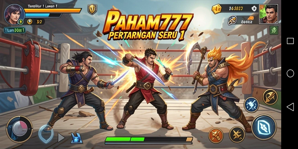 Antarmuka permainan PAHAM777 dengan pertarungan 1 lawan 1 yang menegangkan.