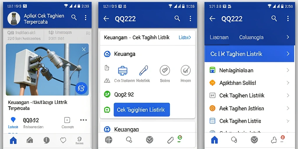 Tampilan antarmuka aplikasi QQ222 untuk cek tagihan listrik.